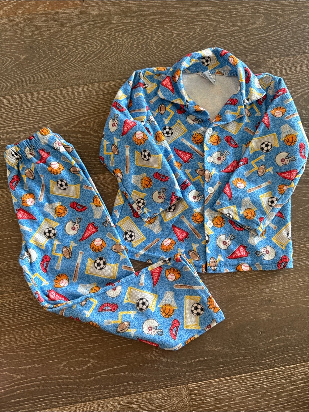 Kids Flannel Blue Sports Print Pajama Set. Size 3T.